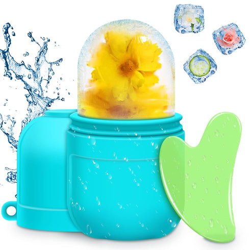 AURUZA Ice Face Roller and Gua Sha Set, Ice Roller for Face & Eye Puffiness Relief Beauty Facial Rollers Mold Icing Self Skin Care Massage Cube Sk...